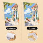 Storybook Villages mini canvas shown rolled without a frame and pre-stretched on a frame