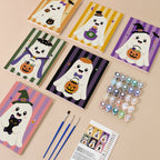 Striped Ghosties mini paint by numbers kit with six numbered canvases, acrylic paints, brushes and layout