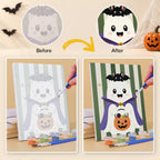 Before and after of a Striped Ghosties mini paint by numbers canvas