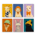 Style Critters mini paint by numbers set: six animal portraits in scarves, hats, bows and a flower crown