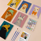 Style Critters mini paint by numbers kit with six numbered canvases, acrylic paints, brushes and layout