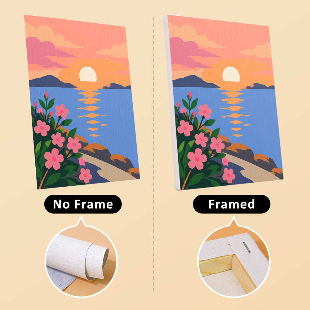 Summer Escapes mini canvas shown rolled without a frame and pre-stretched on a frame