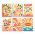 Summer Glow mini paint by numbers set: six retro designs with lemons, a spritz, flowers and Bloom, Joy and Summer Glow lettering