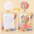 Before and after of a Summer Glow mini paint by numbers canvas