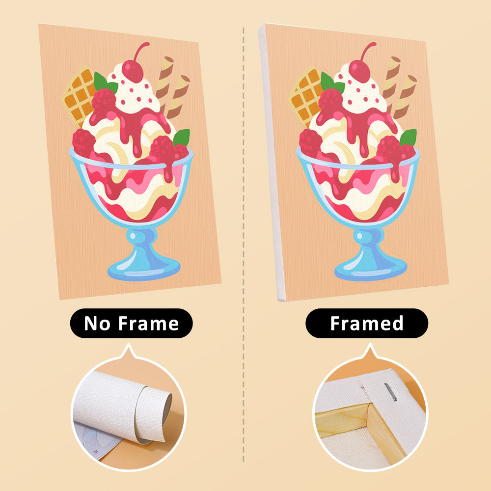 Sundae Parlor mini canvas shown rolled without a frame and pre-stretched on a frame