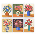 Sunlit Bouquets mini paint by numbers set: six designs of flower bouquets in vases on sunny tables