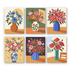 Sunlit Bouquets mini paint by numbers set: six designs of flower bouquets in vases on sunny tables