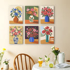 Sunlit Bouquets mini paintings displayed as a gallery wall in a sunny kitchen