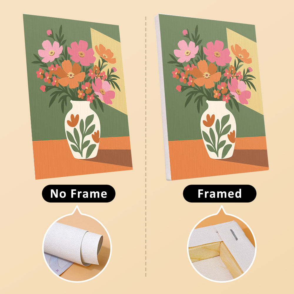 Sunlit Bouquets mini canvas shown rolled without a frame and pre-stretched on a frame