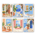 Sunny Doorways mini paint by numbers set: six designs of Mediterranean doors and windows with flowers and sea views