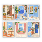 Sunny Doorways mini paint by numbers set: six designs of Mediterranean doors and windows with flowers and sea views