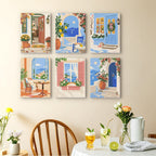 Sunny Doorways mini paintings displayed as a gallery wall in a sunny kitchen