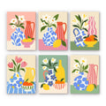 Sunny Kitchen Table mini paint by numbers set: six still lifes of patterned vases, pitchers, flowers, lemons and oranges