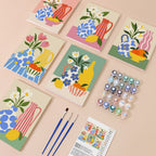 Sunny Kitchen Table mini paint by numbers kit with six numbered canvases, acrylic paints, brushes and layout