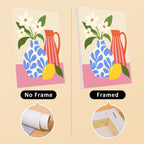 Sunny Kitchen Table mini canvas shown rolled without a frame and pre-stretched on a frame