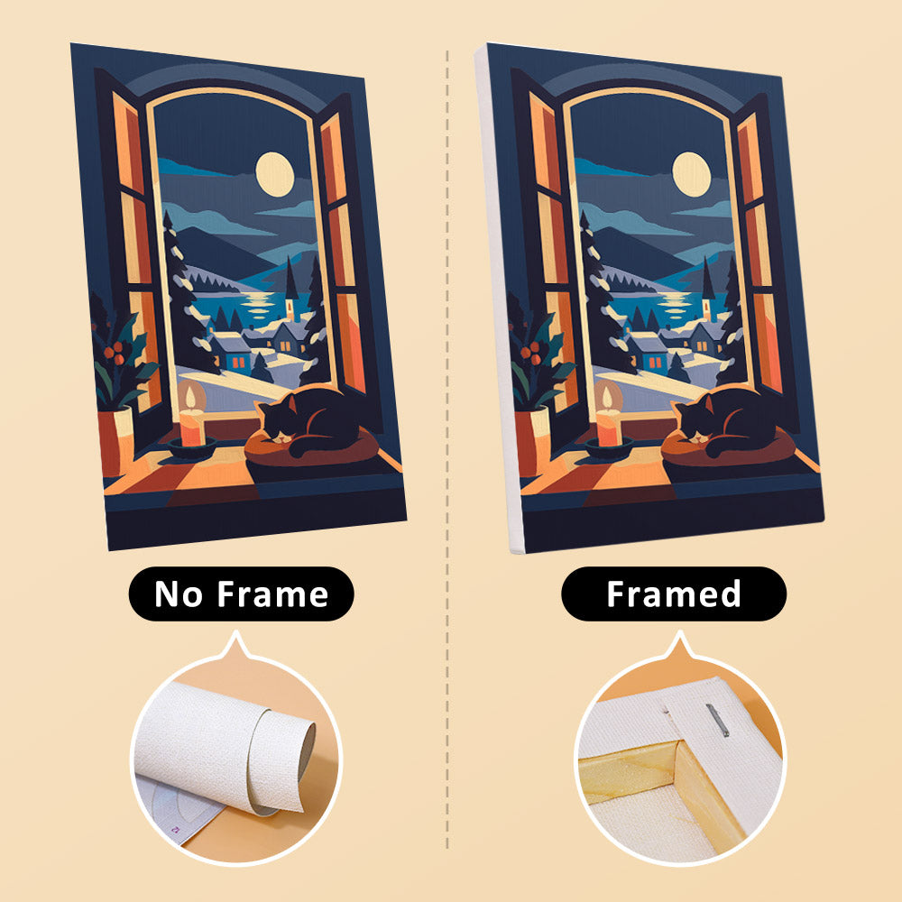 Sunset Windows mini canvas shown rolled without a frame and pre-stretched on a frame