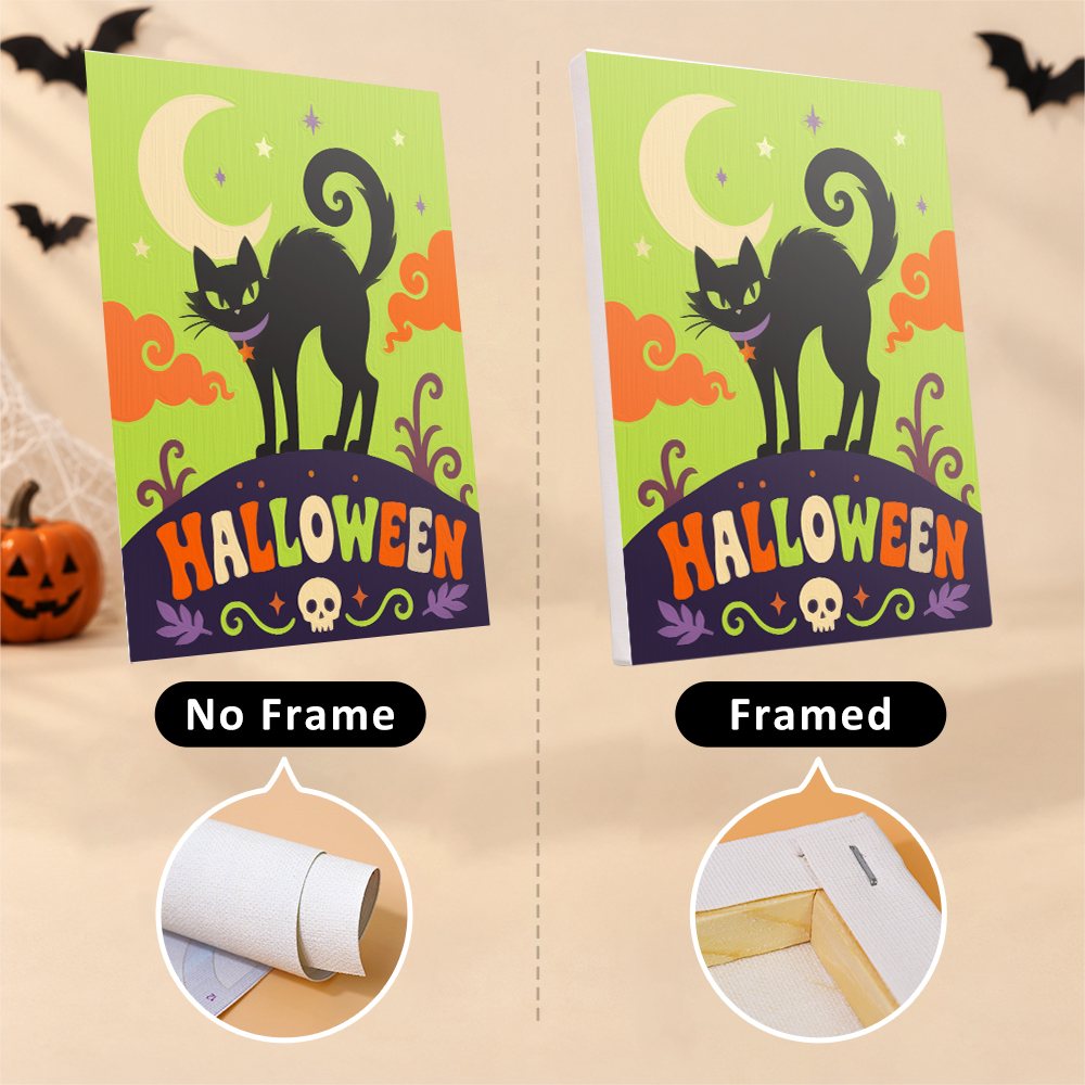 Sweet Frights mini canvas shown rolled without a frame and pre-stretched on a frame