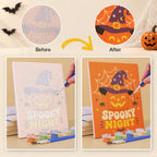 Before and after of a Sweet Frights mini paint by numbers canvas