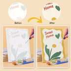 Before and after of a Sweet Sayings mini paint by numbers canvas