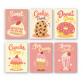 Sweet Shop mini paint by numbers set: six dessert posters of cake, cookies, a donut, cupcake, ice cream and a milkshake