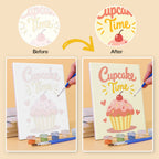 Before and after of a Sweet Shop mini paint by numbers canvas