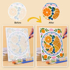 Before and after of a Tablecloth Treats mini paint by numbers canvas