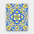 Talavera Mandala paint by numbers kit of a Talavera tile-inspired mandala in cobalt blue, yellow and white