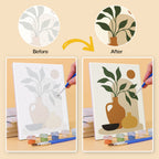 Before and after of a Terracotta Arches mini paint by numbers canvas