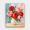 Textured Rose Vase paint by numbers kit of red and pink roses in a white vase painted with thick palette-knife strokes