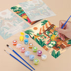 Filling in a Thailand Escape mini canvas with numbered acrylic paints and a fine brush