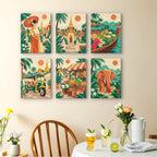 Thailand Escape mini paintings displayed as a gallery wall in a sunny kitchen