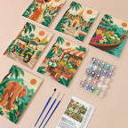 Thailand Escape mini paint by numbers kit with six numbered canvases, acrylic paints, brushes and layout