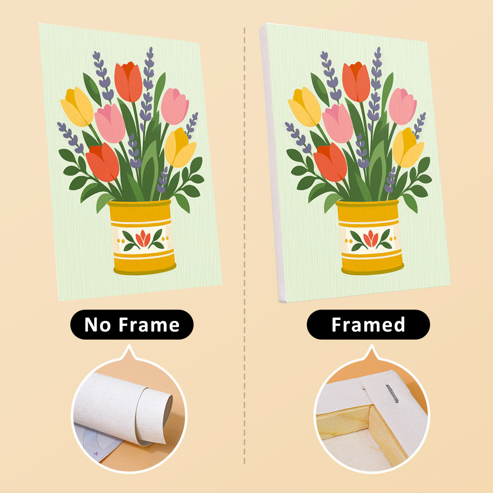 Tin Can Bouquets mini canvas shown rolled without a frame and pre-stretched on a frame