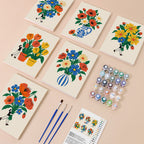 Tiny Gardeners mini paint by numbers kit with six numbered canvases, acrylic paints, brushes and layout