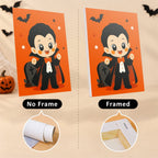 Tiny Trick-or-Treaters mini canvas shown rolled without a frame and pre-stretched on a frame