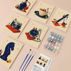 Tiny Worlds mini paint by numbers kit with six numbered canvases, acrylic paints, brushes and layout