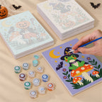 Toadstool Halloween Friends mini canvas shown rolled without a frame and pre-stretched on a frame