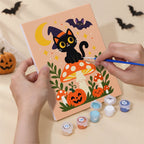 Numbered paint pots and brushes on a pre-stretched Toadstool Halloween Friends mini canvas