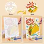 Before and after of a Treat Time mini paint by numbers canvas