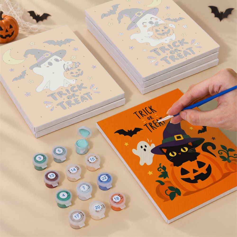 Trick or Treat Ghosts mini canvas shown rolled without a frame and pre-stretched on a frame