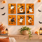 Painting a Trick or Treat Ghosts mini canvas propped up beside numbered acrylic paints