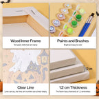 Trick or Treat Ghosts mini paint by numbers kit with six numbered canvases, acrylic paints, brushes and layout