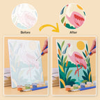 Before and after of a Tropical Birds mini paint by numbers canvas