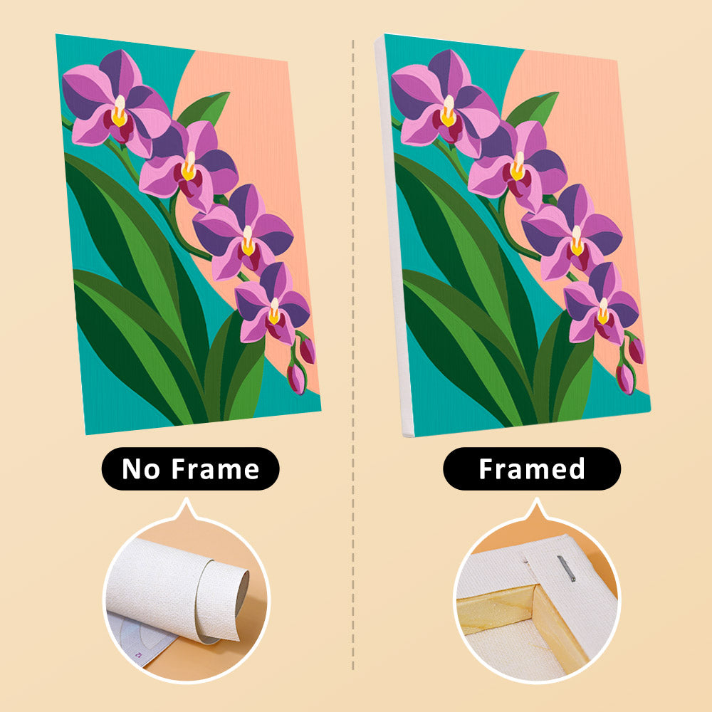 Tropical Blooms mini canvas shown rolled without a frame and pre-stretched on a frame