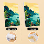 Tropical Coastlines mini canvas shown rolled without a frame and pre-stretched on a frame