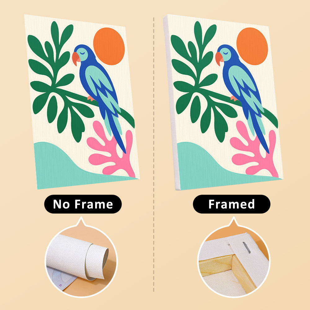 Tropical Cutouts mini canvas shown rolled without a frame and pre-stretched on a frame