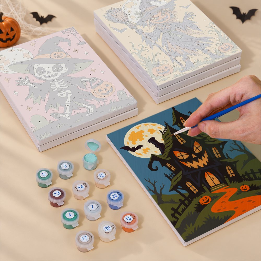 Twilight Harvest Frights mini canvas shown rolled without a frame and pre-stretched on a frame