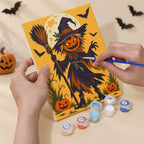 Numbered paint pots and brushes on a pre-stretched Twilight Harvest Frights mini canvas