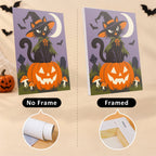Six finished Twilight Harvest Frights mini paintings hung on a wall above a table