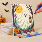 What's included pre-stretched on frame: six framed Twilight Harvest Frights mini canvases, paints, three brushes, hangers and layout